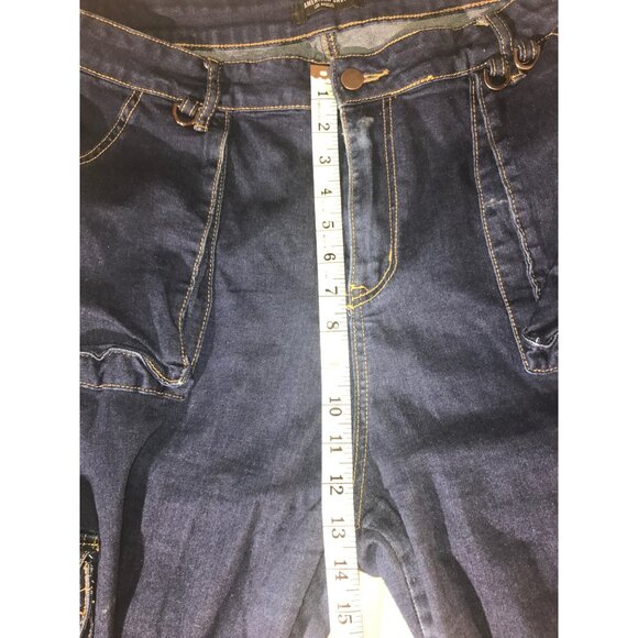 American Bazi Womens Dark Blue Oversized 6 Pocket Cargo Jogger Jeans - Picture 7 of 9